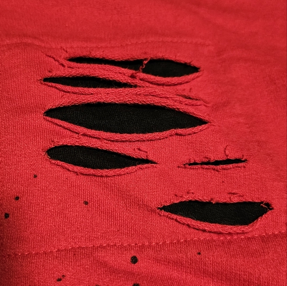 HUSTLE T-Shirt by Upstanders with $$$ back, distressed slits & long bottom Sz S - Picture 5 of 8